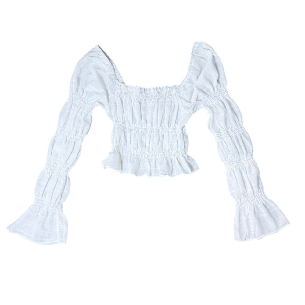 Princess Polly Jolee White Smocked Peasant Blouse Crop Top Sz 0 (XS) Cottagecore
